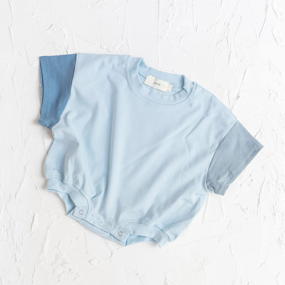 2023 sommer Neugeborenen Baby Jungen Mädchen Übergroßen Strampler Kleidung 0-24M Patchwork Farbe Baumwolle Kurzarm Body Grundlegende overalls