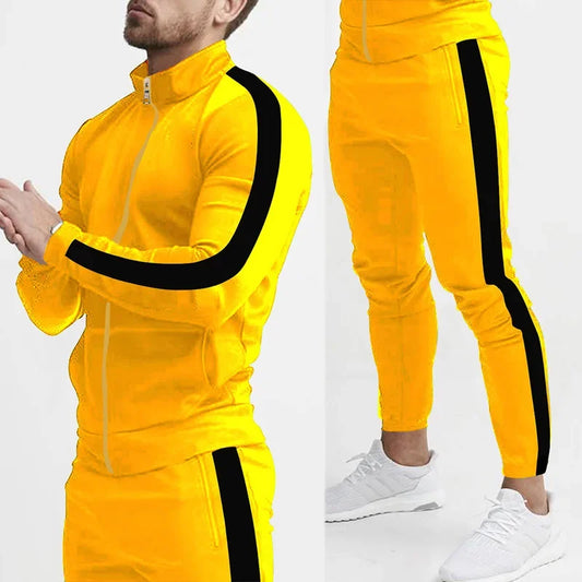 2025 Europe and the United States Spring and Autumn Outdoor New Leisure Men's Sports Suit Color Contrast Outdoor Men's 2 Pieces.