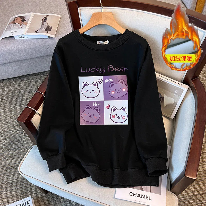 170kg plus size Damen büste Herbst Winter lose Rundhals ausschnitt Bär Sweatshirt Langarm lässig Top 6xl 7xl 8xl 9xl 10xl 11xl