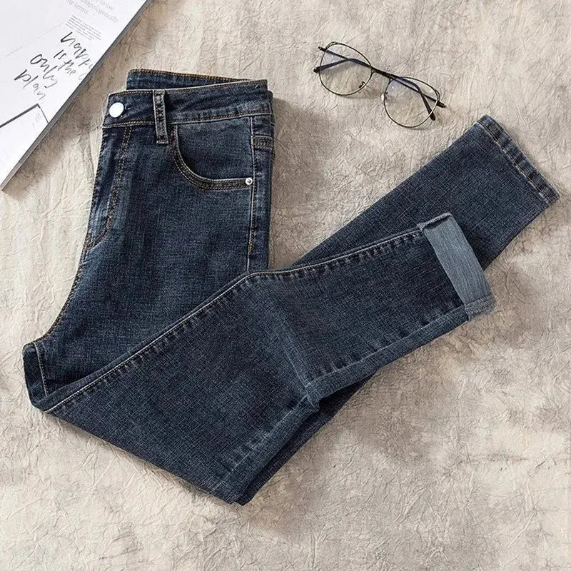 High Waist Nine-Tenths Women's Skinny Jeans Elastic Slimming Fashionable Spring Autumn New Style Small Foot Tight Pants