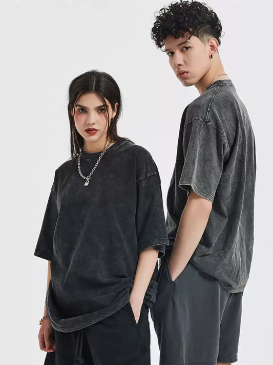 Summer Cotton Washed T-shirt for Women Men Loose O-Neck Oversized Tee Korean Y2k Female Clothes Casual Vintage Short Sleeve Tops.