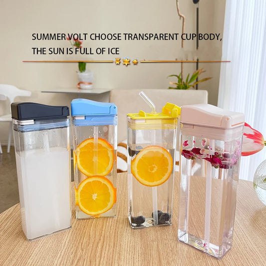 Accompanying cup Sports cup Net Red flat portable square box transparent water cup girls high appearance horizontal rectangular.