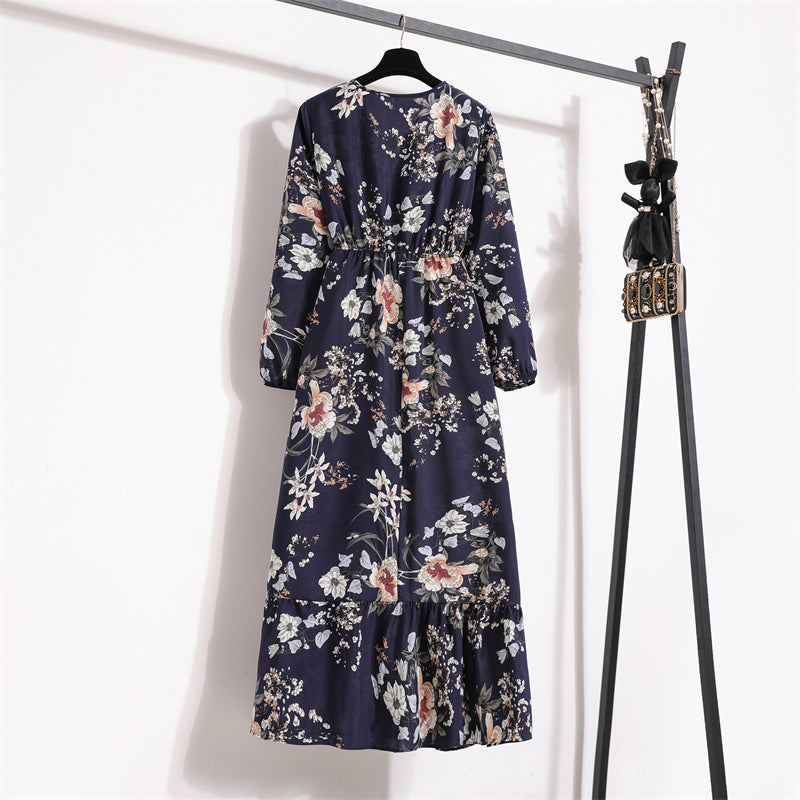 Frühling Sommer Frauen Maxi Kleider Casual Volle Hülse Floral Gedruckt Oansatz Frau Bohe Strand Party Lange Kleid Mujer Vestidos