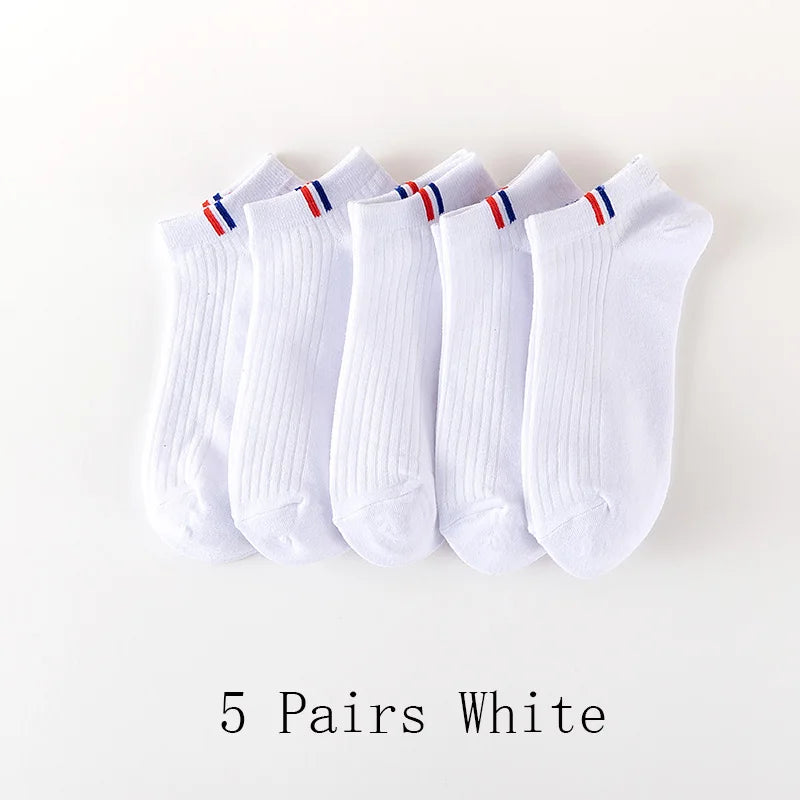 5 Pairs Of Thin Summer Blending Boat Socks Plain Color Mens Casual Socks Breathable Sweat Absorbing Calibration Socks.