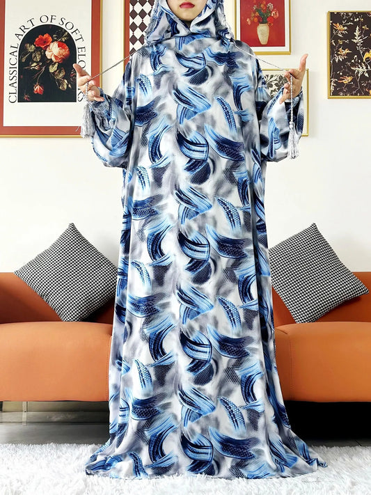 Promotion New Two Hat Women Abaya With Hooded Floral Casual Long Sleeve Abaya Tassel Muslim Saudi Prayer Kaftan Oriental Robes.