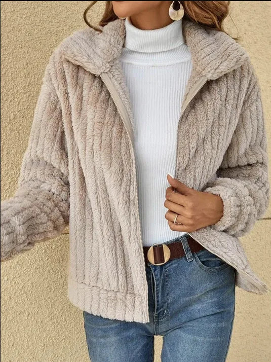 2025, Herbst und Winter, neue Mode, Damenpullover, Mäntel, Übergröße, Fleece-Strickjacke, kurzer Kragen, Tops, Damenbekleidung