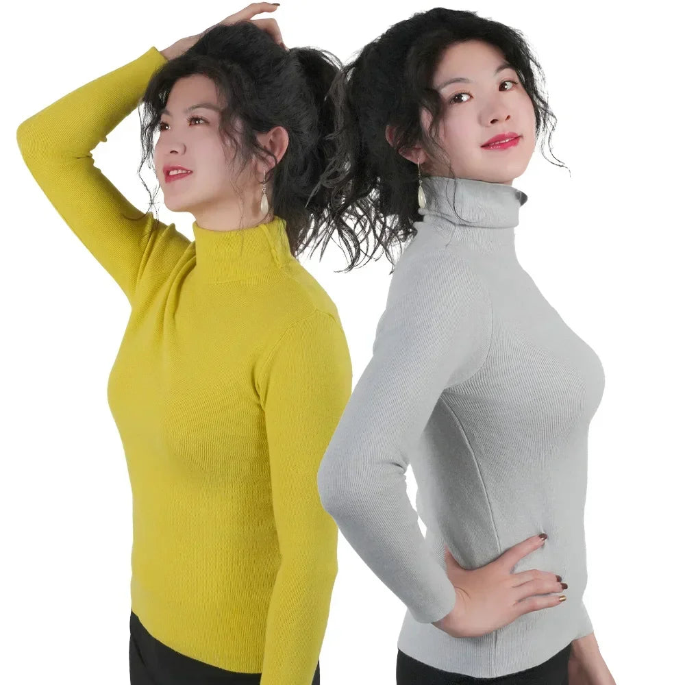 Frauen Pullover Winter Warm Hohe Kragen Strickwaren Langarm Schlank Jumper Frau Thermische Tops Kleidung Pullover Rollkragen Pullover