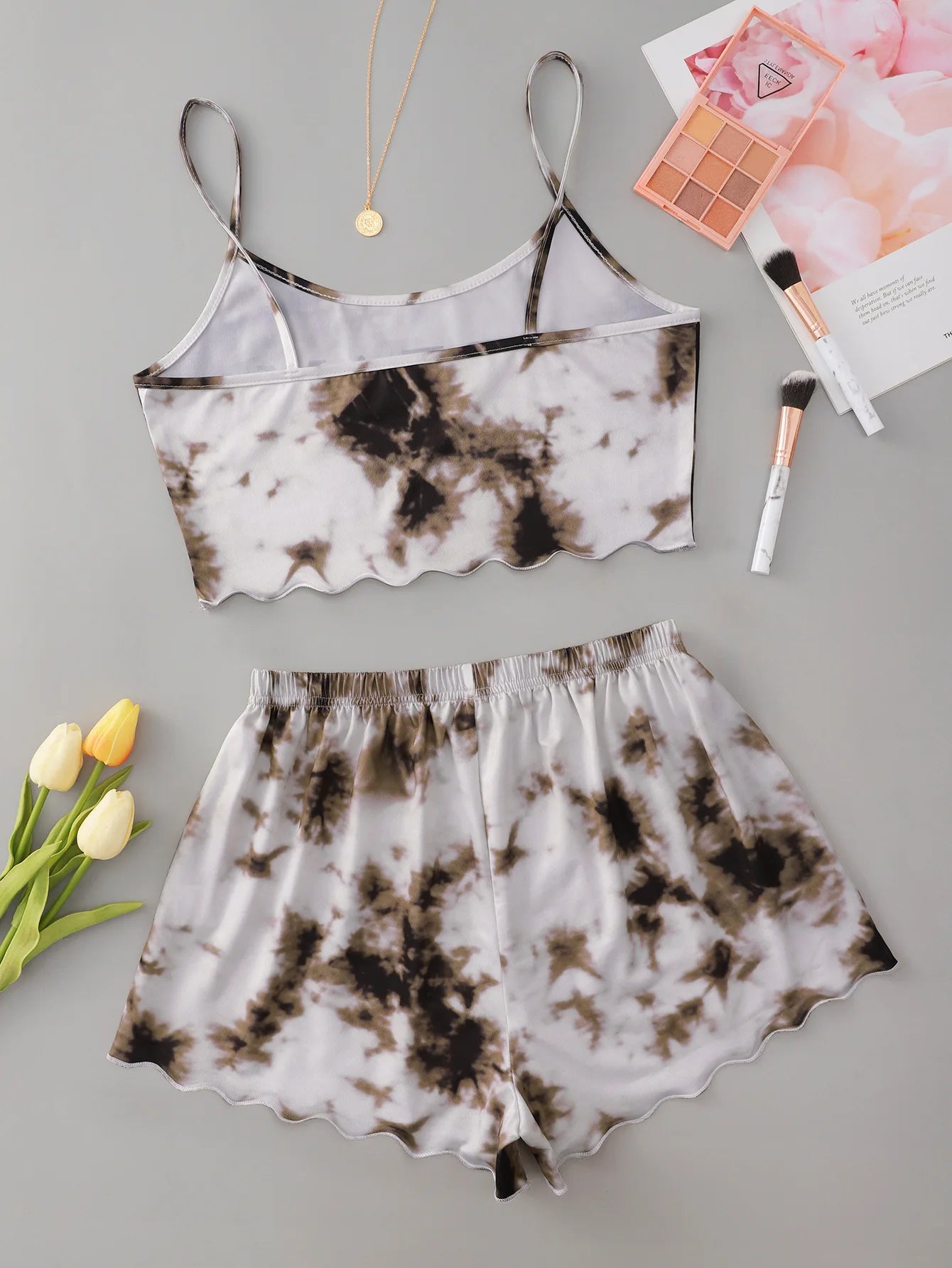 Y2K Tie Dye Dream Grafik-Pyjama-Set für Damen, Cami-Crop-Top und Shorts, zweiteilige Nachtwäsche, Loungewear, sexy Salatbesatz, neu und heiß