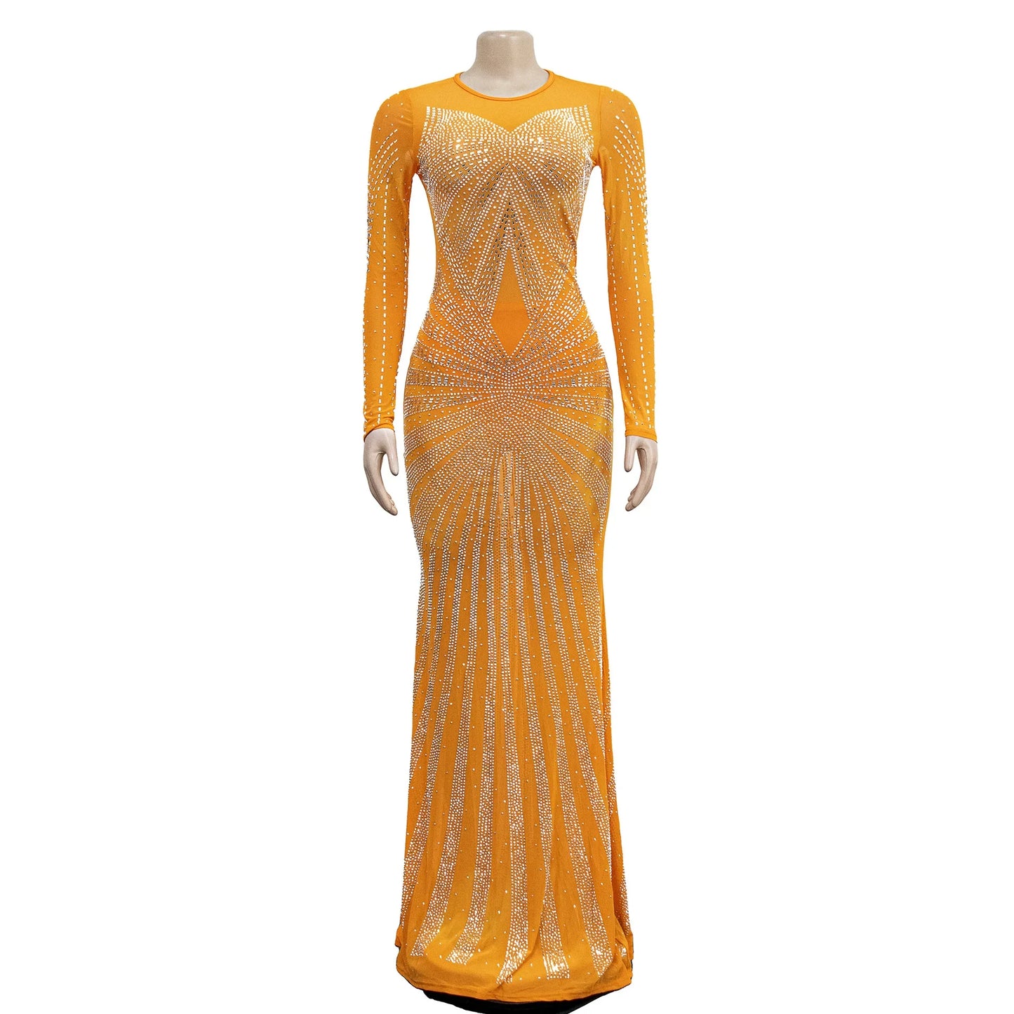 XIZOU Frauen Mesh Patchwork Diamanten Heißer Strass Bodenlangen Bodycon Meerjungfrau Maxi Kleid Sexy Party Abend Vestidos 2024