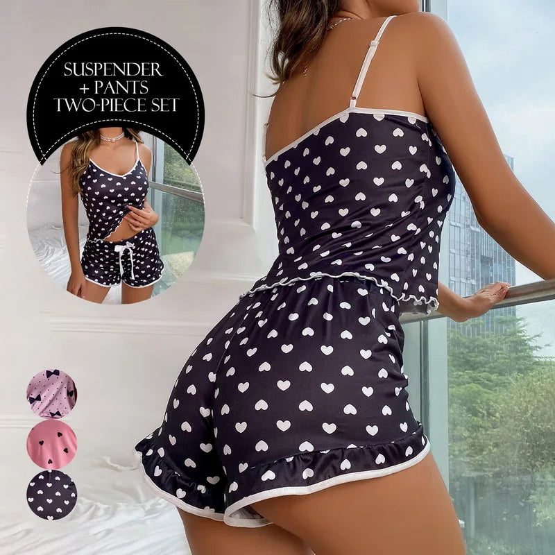 2Pcs Sommer Pyjamas Set für Frauen 2023 Sexy Hause Kleidung SleepwearTank Top Anzüge Shorts Nette Unterwäsche Nachtwäsche Weich Sleeveless