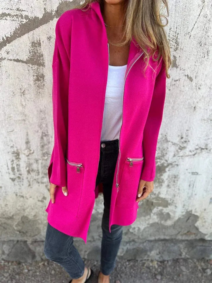 Herbst Winter Casual Zipper Mit Kapuze Jacke Frauen Langarm Strickjacke Mantel frauen Windjacke Beiläufige Gerade Jacken Rote Mäntel
