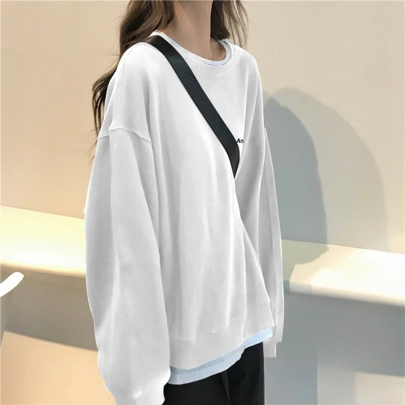 Women Sweatshirts Letter T-shirt Summer Korean Fashion Thin Chic Hoodie Shirt Long Sleeve Top Women's Loose Pullover Y2k Clothes