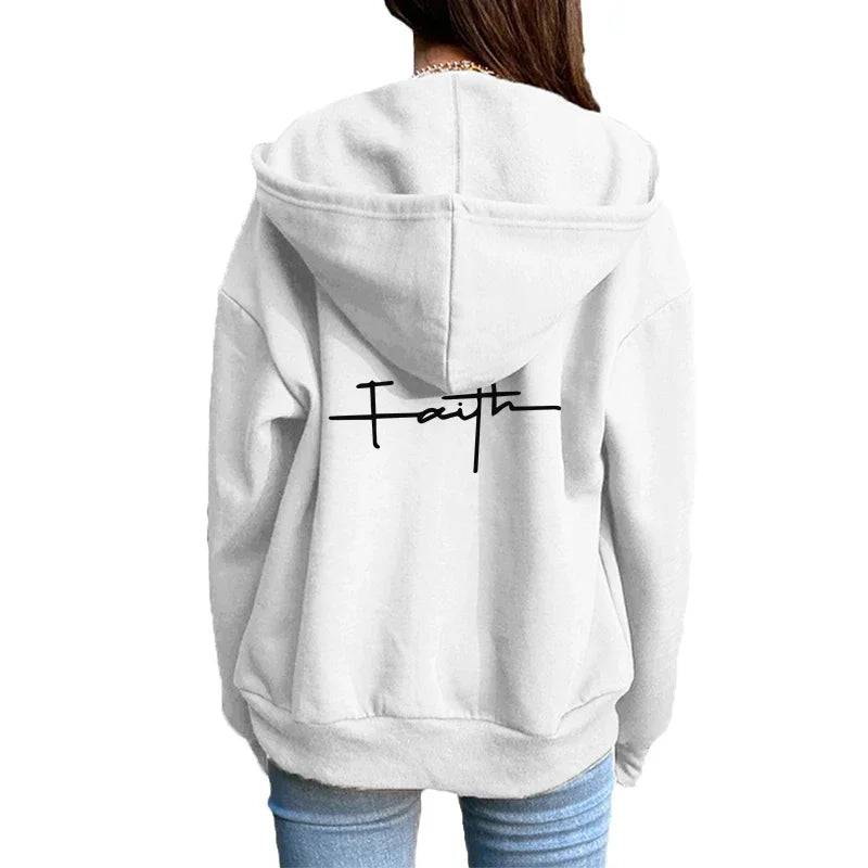 Damen-Strickjacke mit Reißverschluss, Mantel, bedruckt, lässiges Kapuzen-Sweatshirt, Sport-Jogging-Kleidung, hochwertige, vielseitige Straßenfrauenjacke