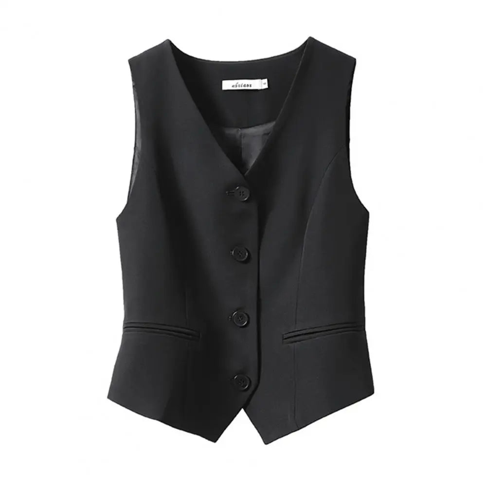 Frauen Mode Vorderen Knopf Ausgestattet Weste Vintage Ärmellose Welt Taschen Weibliche Oberbekleidung Chic Weste Tops