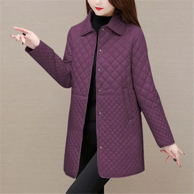Herbst Winter Frauen Midi Plaid Stepp Mäntel Mode Weibliche Koreanische Kleidung Neue Feste Beiläufige Verdicken Warme Langarm Jacken