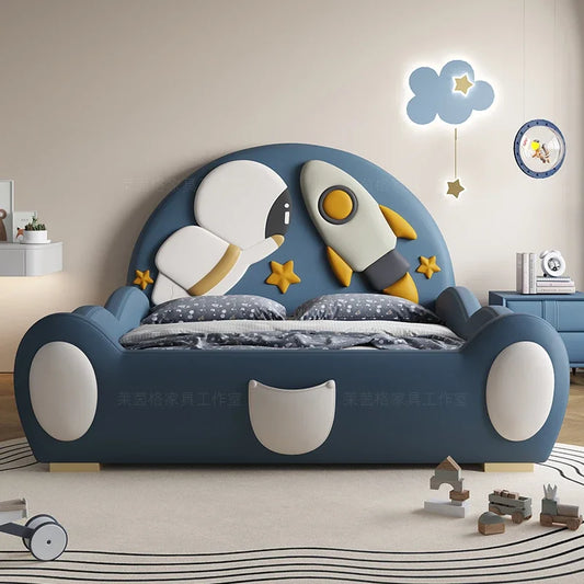 120 x 200 cm, blaues King-Size-Einzelbett, Doppelrahmen, luxuriös, 150 x 200 Heimpadder, Kinderbett, Kopfteil, zum Spielen auf einer Rutsche, Schlafzimmermöbel