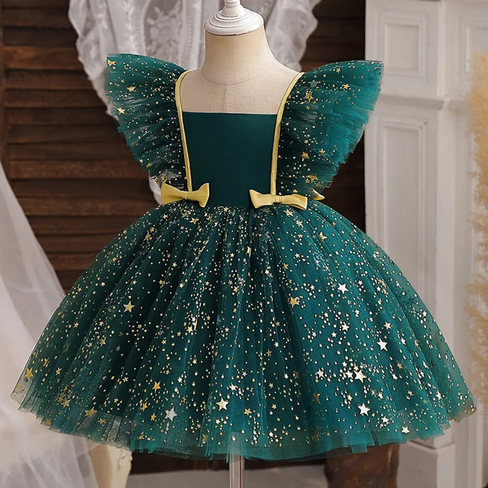Hello Kitty Prinzessinnenkleid für Mädchen, Pailletten, Stern, Rüschen, Schleife, Tutu-Kleid, Baby, formelles Gala-Abschlussballkleid, Kinder-Abendparty-Kostüm
