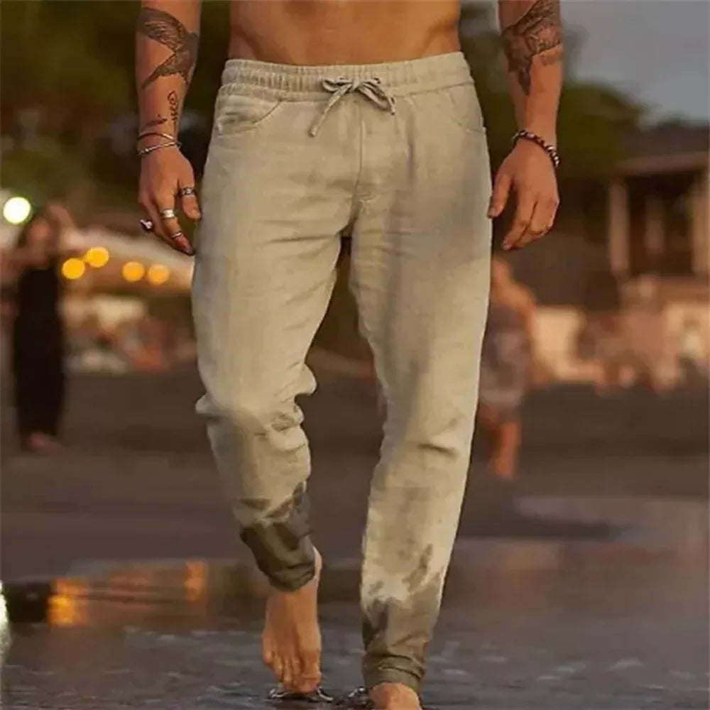 Männer Strand Hosen Jogger Streetwear Baumwolle Leinen Jogginghose Casual Hosen Hawaiian Urlaub Lose Sommer Gerade Hosen Männlich