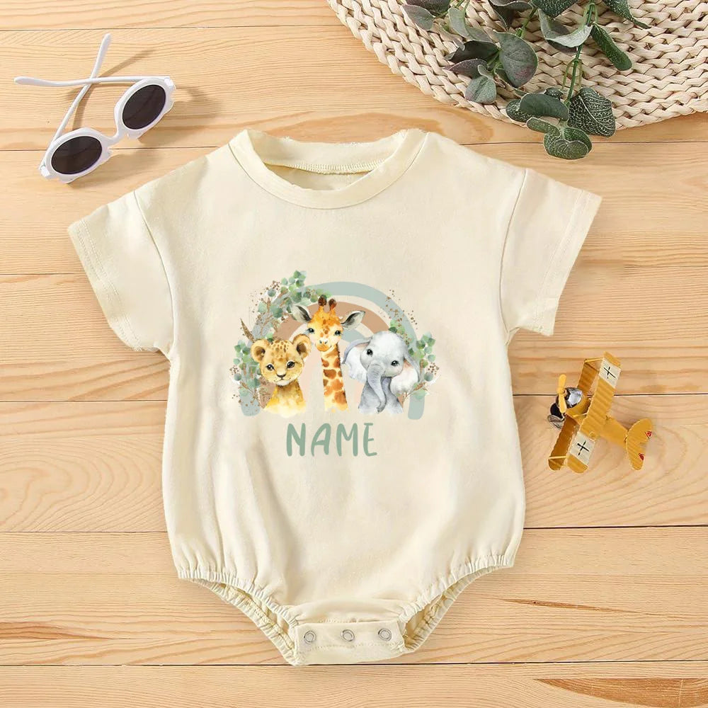 Personalisierter Regenbogen mit Namen Bubble Strampler Säugling Dschungel Geburtstag Party Kleidung Baby Übergroßer Body Niedlicher Wild One Overall