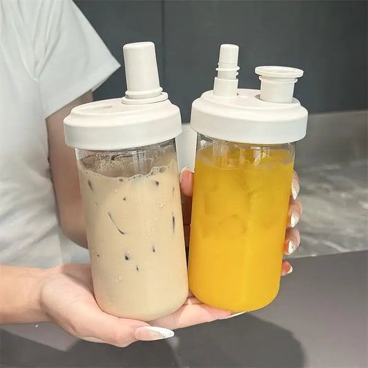 Pearl Straw Cup Transparent Plastic Water Bottle Portable Heat Resistant Drinkware Large Capacity Student Bubble Milk Tea Cup.