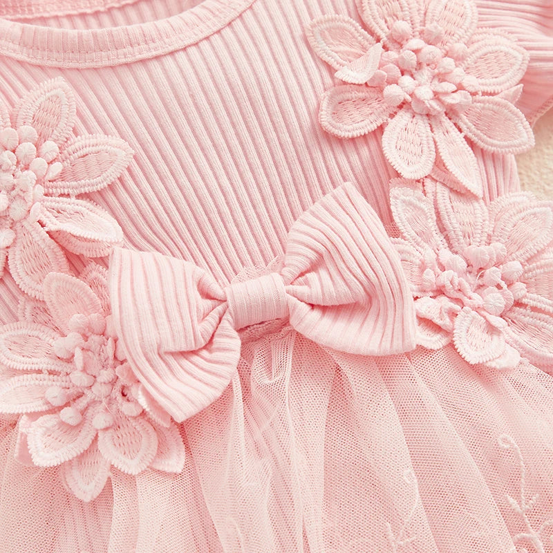 Visgogo Neugeborenen Baby Stram pler Kleid 2 Stück Outfits Mesh Spitze Patchwork Rüschen Bodysuit und Stirnband süße Sommerkleid ung