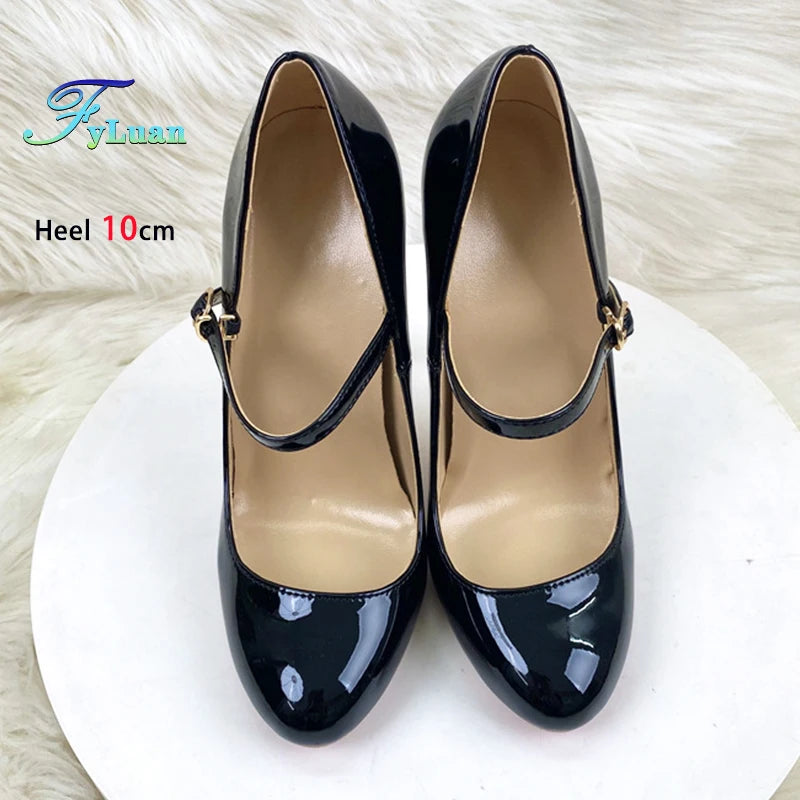 Round Toe Stiletto Shoes For Women Black Mary Jane Shoes 10CM 12CM Thin High Heels Spring Autumn Buckle Strap Fashion Sexy Pumps.