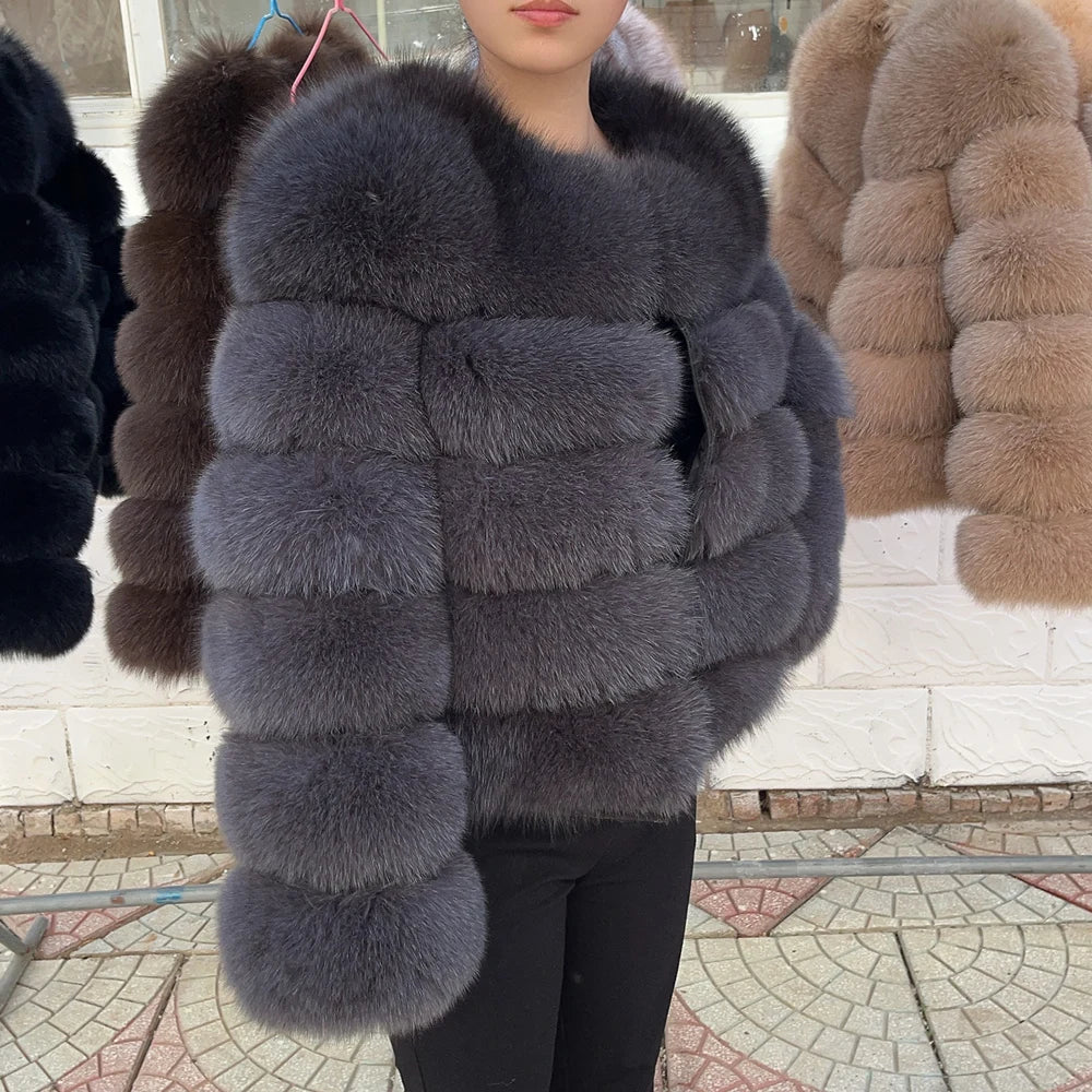 QUEENTINA Fuchspelzmantel Echt Winter Damen Neue Mode Flauschig 2025 Leder und Haut Weiße Kleidung Natürlich Neu in Mäntel und Jacken