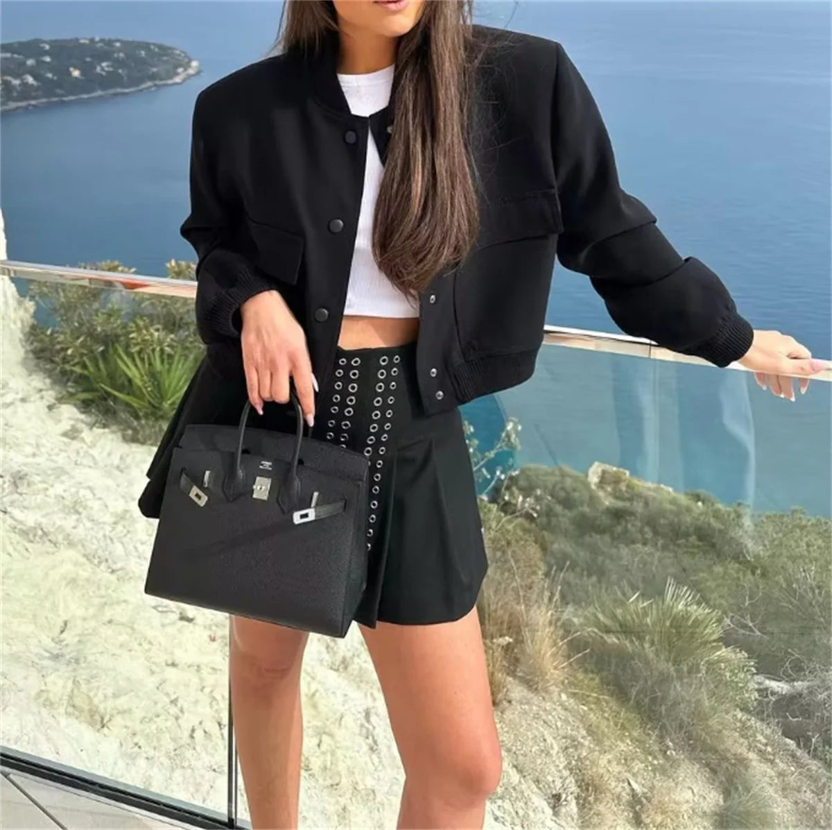Mode Einreiher Jacke Für Frauen 2025, Herbst Frühling Langarm Tasche Mantel Dame Vintage Lose Streetwear Chic Casual