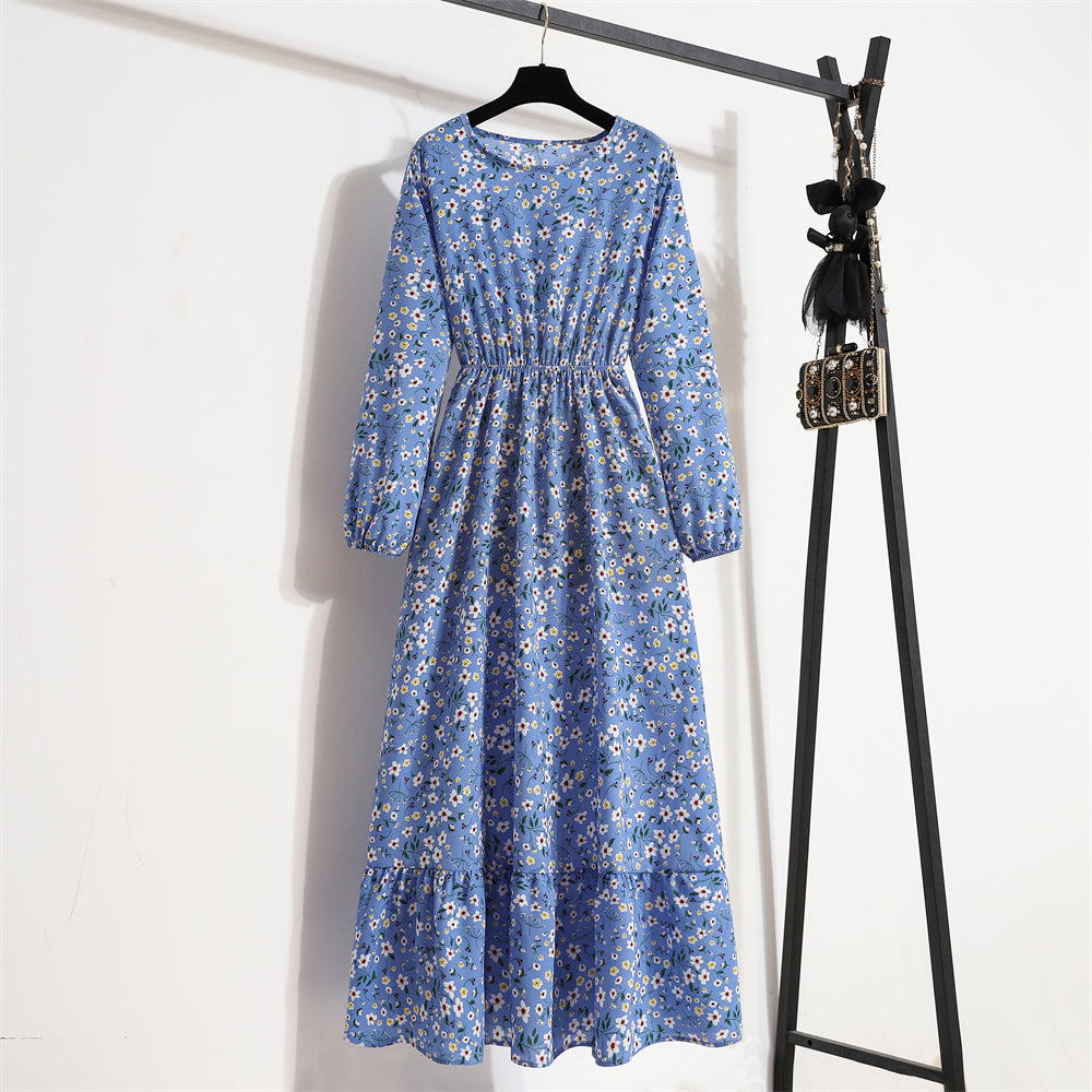 Frühling Sommer Frauen Maxi Kleider Casual Volle Hülse Floral Gedruckt Oansatz Frau Bohe Strand Party Lange Kleid Mujer Vestidos