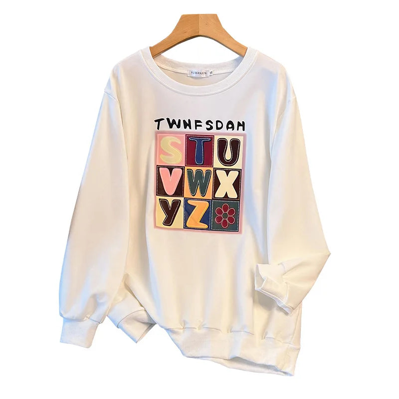 170 kg Plus Größe Damen Büste 170 Frühling Herbst Lose Langarm Druck Brief Pullover Sweatshirts 4XL 5XL 6XL 7XL 8XL 9XL