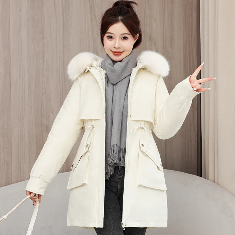 Winter dame Winter Stepp Mantel Abnehmbare Futter Pelz Kragen Gürtel Parka Jacke Für Frauen Verdickt Thermische frauen Mantel