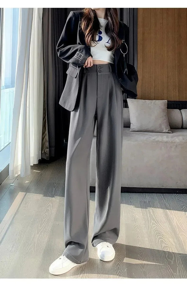 Elegante Breite Bein Hosen Frauen Koreanischen Stil Hohe Taille Schwarz Baggy Hosen Büro Damen Mode Lose Anzug Hosen Streetwear