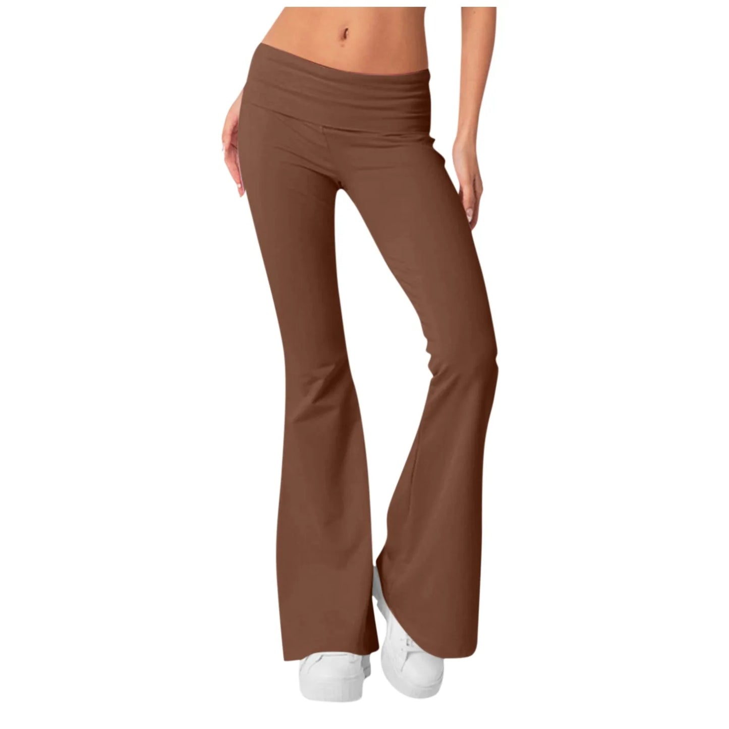 Damenmode, einfarbig, schmale Passform, schmale Reverse-Taille, niedrige Taille, elastische Taille, Schlaghose, Hose für Damen, Damenhose 2024