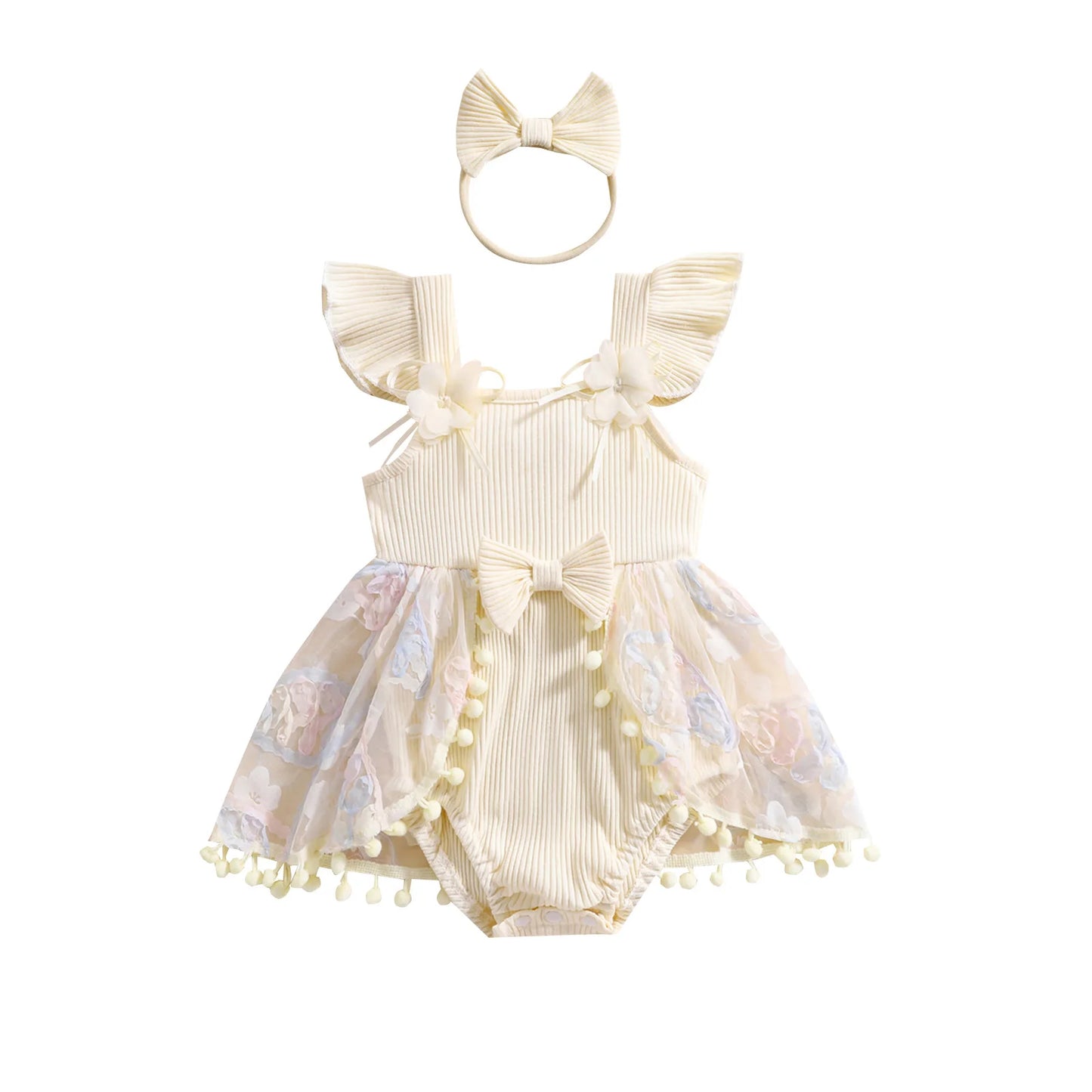 0-18M Kleinkind Baby Mädchen Sommer Strampler Kleid Nette Rüschen Ärmellose Square Neck Blume Body mit Stirnband Set neugeborene Kleidung