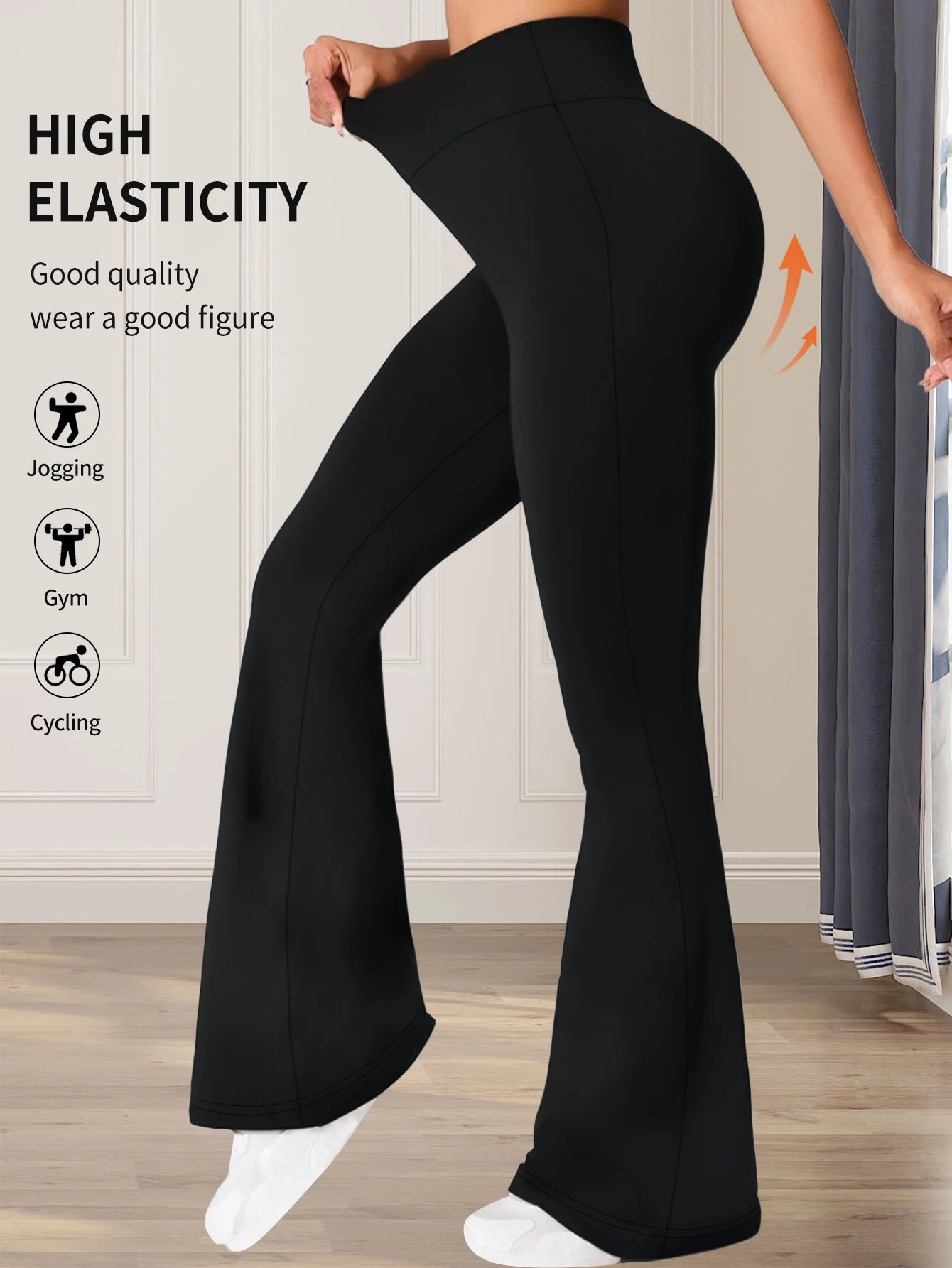 Eng anliegende Schlaghose für Damen im Frühling und Sommer mit hoher Taille, lange schwarze Hose mit schmalem Bein, dünne Hose mit weitem Bein für schlanke Frauen