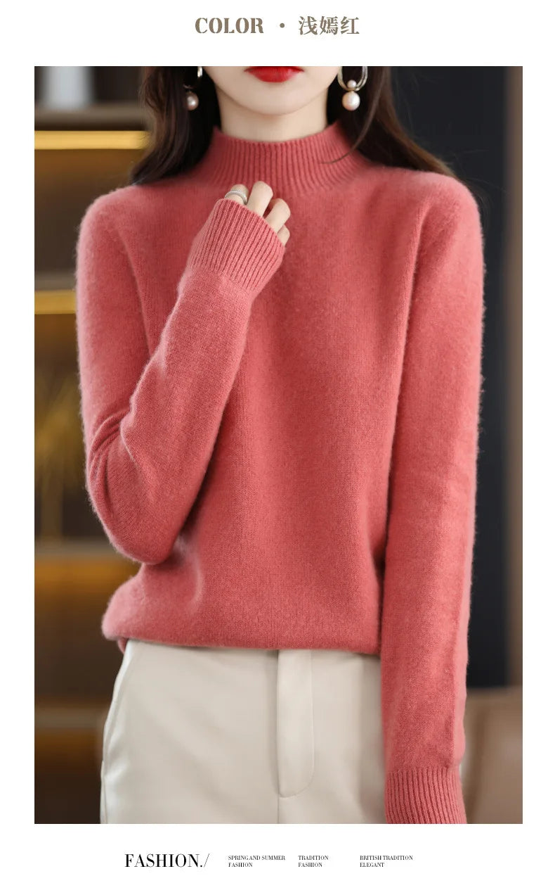 Herbst Winter Frauen Pullover Koreanische Mode Warme Bodenbildung Shirts Halb Hohe Kragen Grundlegende Strickwaren Solide Langarm Pullover