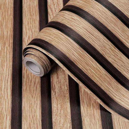 Self-adhesive Wall Wallpaper Wood Grain Striped Peel and Stick Wallpaper Removable Self-adhesive Vinyl Furniture Dormitory Home