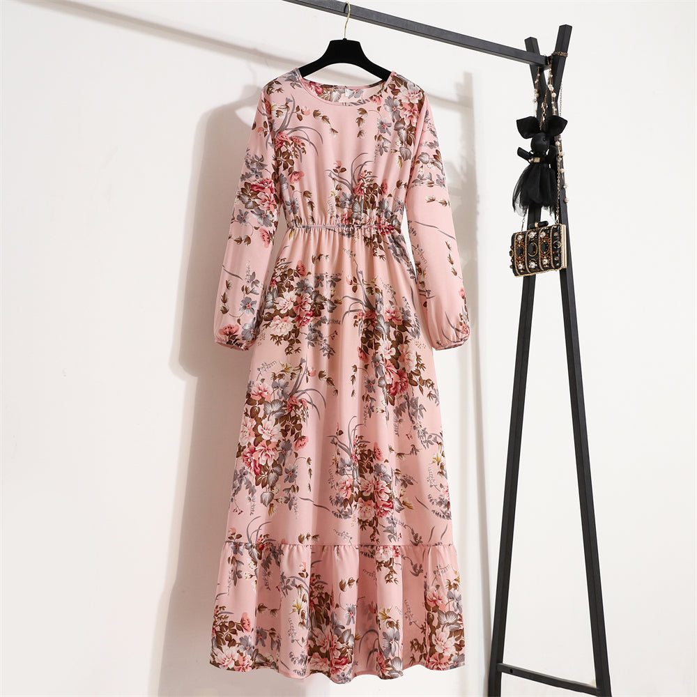 Frühling Sommer Frauen Maxi Kleider Casual Volle Hülse Floral Gedruckt Oansatz Frau Bohe Strand Party Lange Kleid Mujer Vestidos