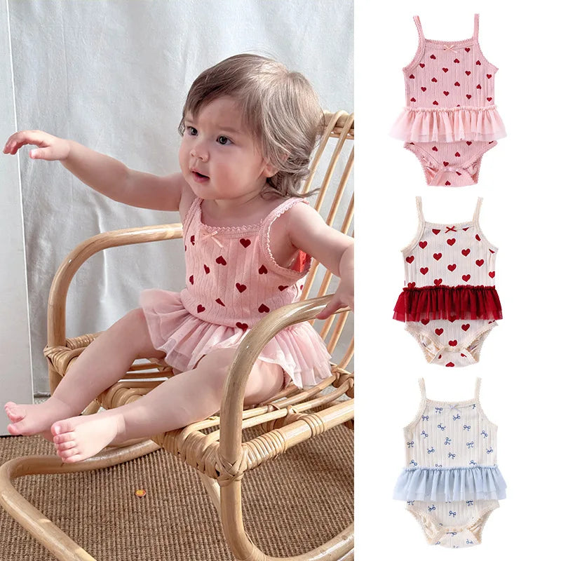 0-24M Baumwolle Baby Mädchen Strampler Herz Druck Nette Prinzessin Body Sommer Neugeborenen Kind Baby Kleidung Kurzarm outfit