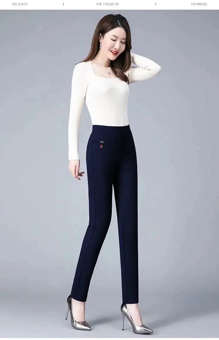 Büro Dame Feste Big Size 6XL Alle-spiel Bleistift Hosen Frühling Herbst Mode Frauen Elastische Hohe Taille Taschen Gerade hosen