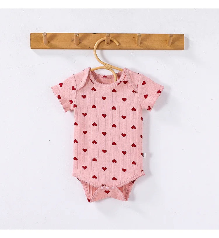 0-24M Baumwolle Baby Mädchen Strampler Herz Druck Nette Prinzessin Body Sommer Neugeborenen Kind Baby Kleidung Kurzarm outfit