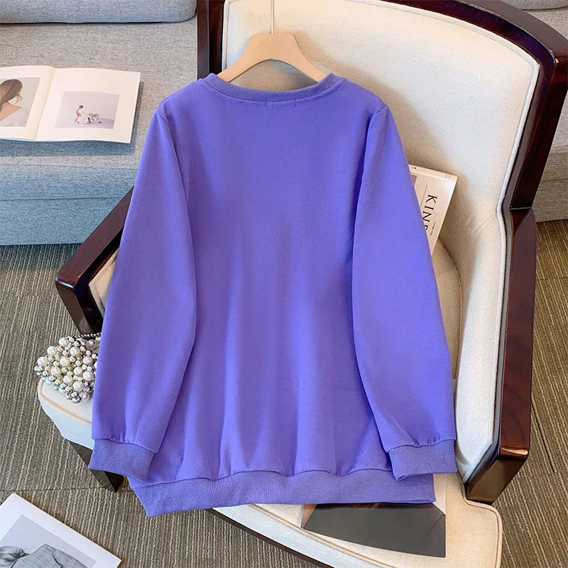 150kg plus size Damen büste Herbst Frühling loser V-Ausschnitt Brief druck Langarm Sweatshirt 6xl 7xl 8xl 9xl 10xl