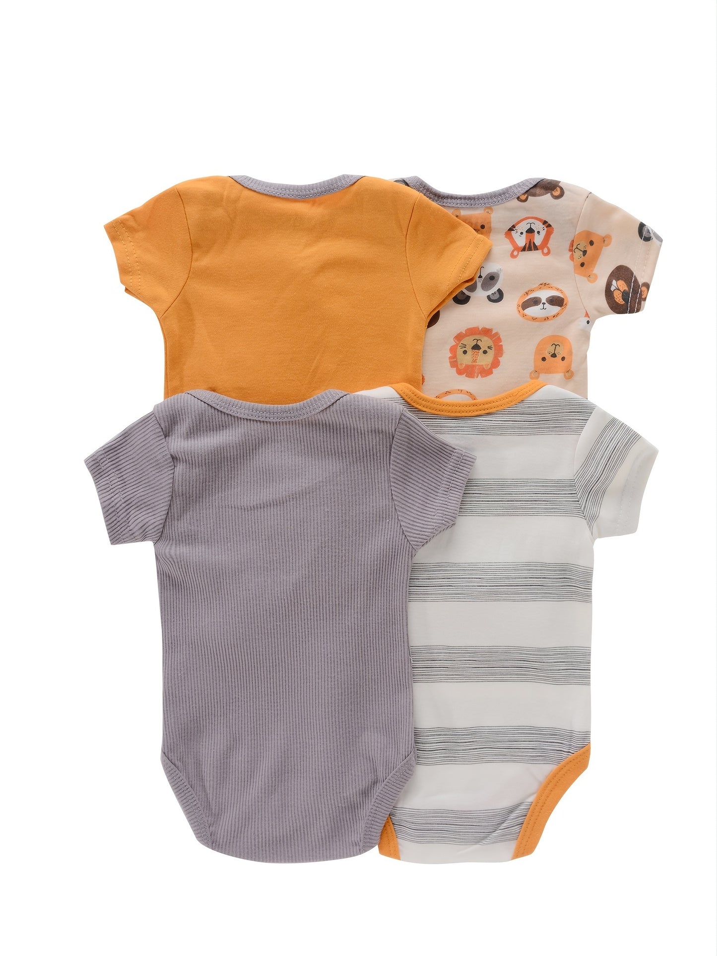 4PCS Neugeborenen Strampler Kurzarm Rundhals Cartoon Tier Blumen Drucken Body Onesies Für Baby Jungen Und Mädchen Kleidung