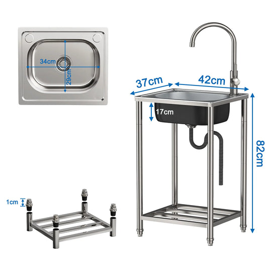 Abnehmbares multifunktionales Waschbecken, Waschbecken aus Edelstahl, Waschbecken mit einem Trog für gewerbliche Restaurantküchen