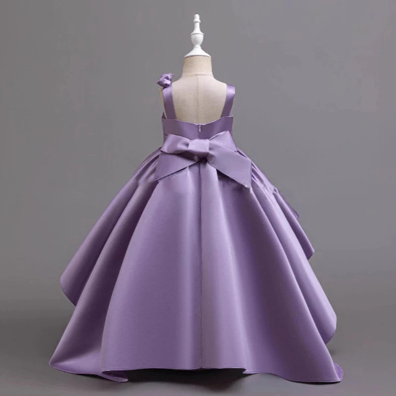 2025 Neues Mädchen-Partykleid mit lila Schwanz, Smoking für 2–6 Jahre alte Mädchen, Festival-Performance-Abendkleid, Huatong-Hochzeitskleid