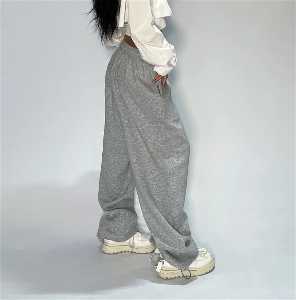 Mode Vintage Y2K Baggy Hose Frauen Sommer Breite Bein Elastische Taille Lose Hosen Dame Einfarbig Hip Hop Hosen Casual Kleidung
