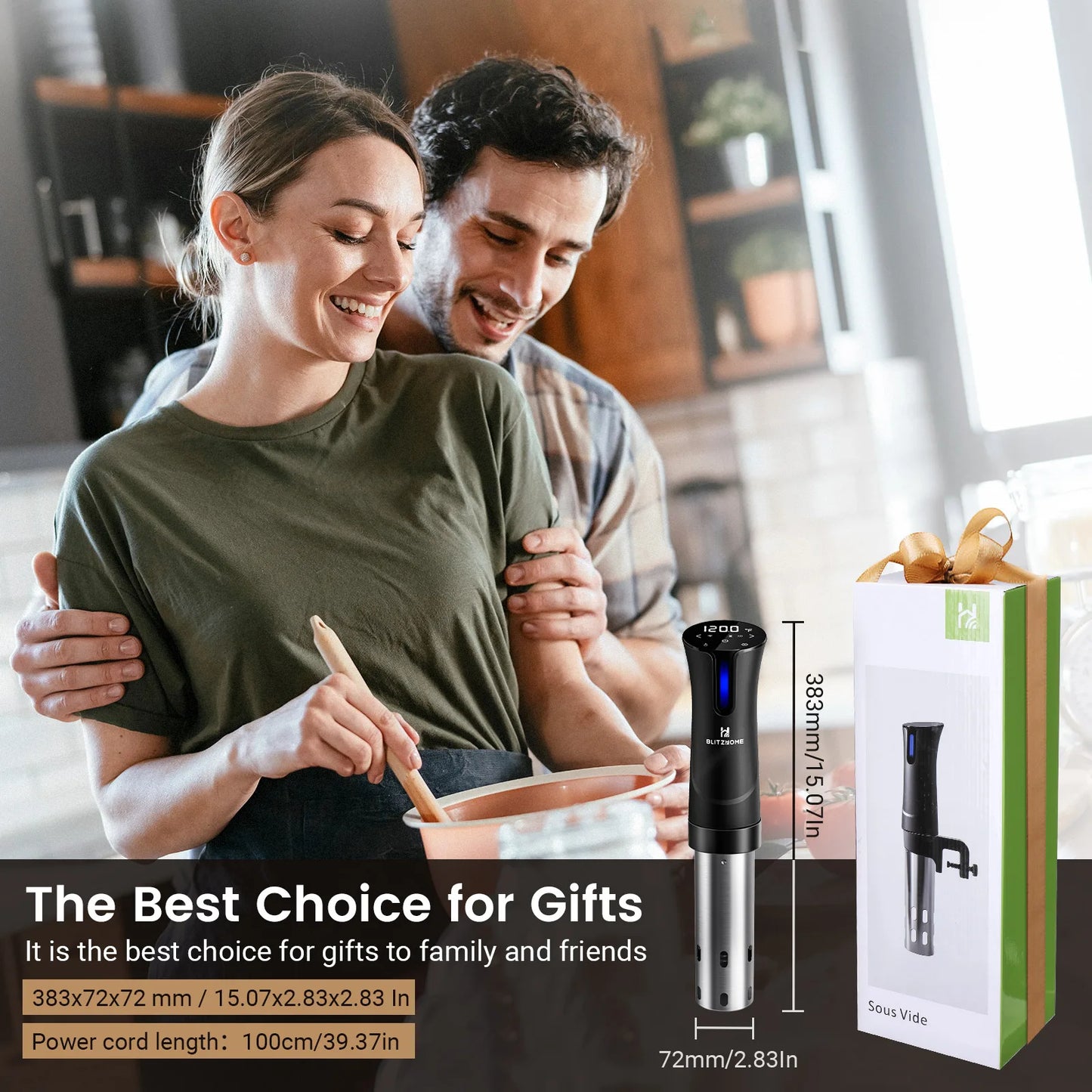 BlitzHome SV2209 1100W Sous Vide Cooker WIFI APP Control Thermal Immersion Circulator Machine with Digital LCD Display Time EU.