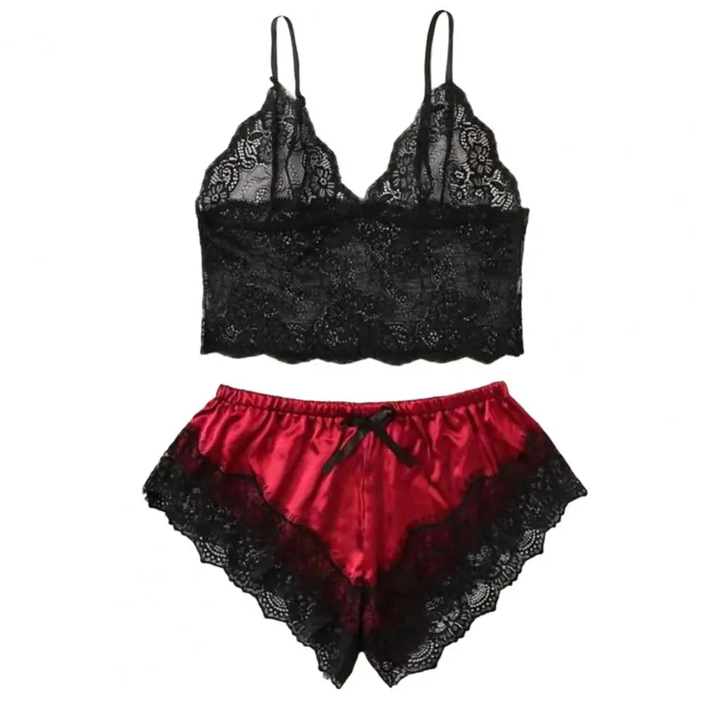 Spaghetti träger Shorts Frauen Nachtwäsche Set elastisch einfarbig weibliche Leibchen Shorts Spitze Frauen Nachtwäsche Set