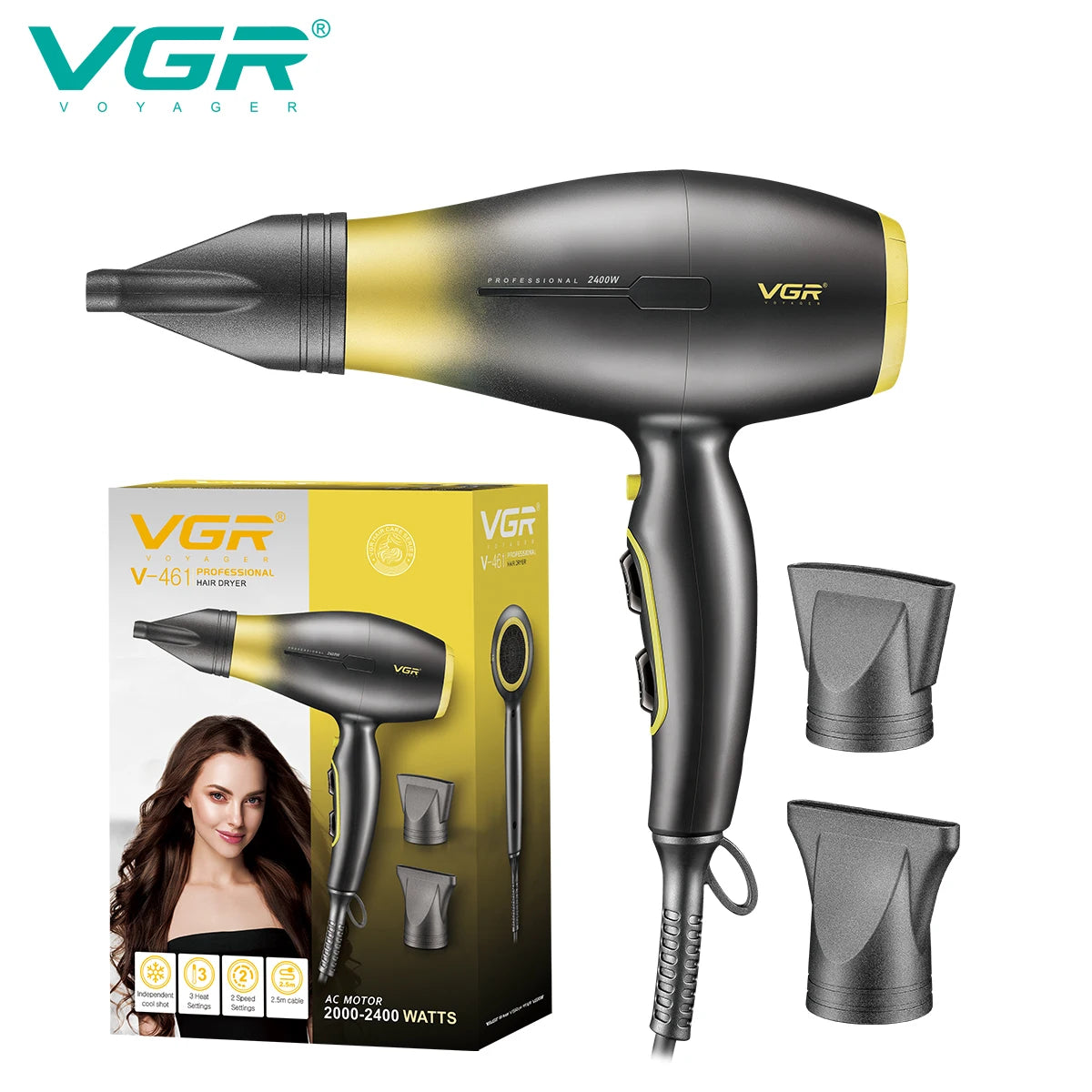 VGR2000-2400W ultra large wind power hair dryer, quick drying hair styling hair dryer, dormitory home gradient hair dryer V-461
