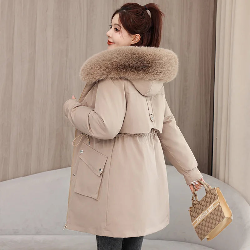Winter dame Winter Stepp Mantel Abnehmbare Futter Pelz Kragen Gürtel Parka Jacke Für Frauen Verdickt Thermische frauen Mantel